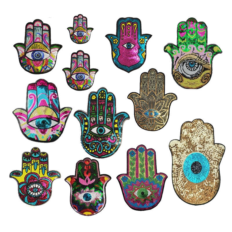 Wholesale 10pcs Clothing Accessories Bead Embroidery Palm Glitter Embroidery Denim Fabric Patch FS